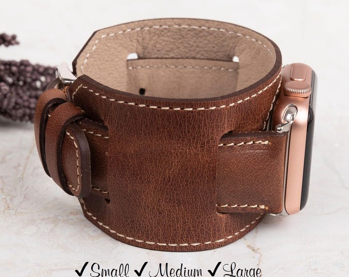 Handmade Custom Leather Cuff Watch Band, Personalized Engraved Strap for Men & Women, Vintage Style Leather Cuff Watch Band, Apple Watch 11