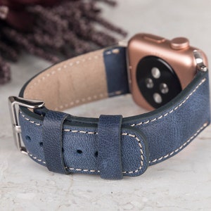 Genuine Blue Leather Apple Watch Band, iWatch Strap, 38, 40, 41, 42, 44, 45, 49 mm, Apple Watch, Galaxy, Fitbit, Google Pixel, Fossil Watch image 3