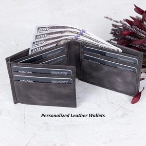 Personalisierte Lederbrieftasche, Brieftasche mit individueller Gravur, Brieftasche für Männer, schlanke Brieftasche, Geschenk für ihn, Vatertagsgeschenk, Jubiläumsgeschenk