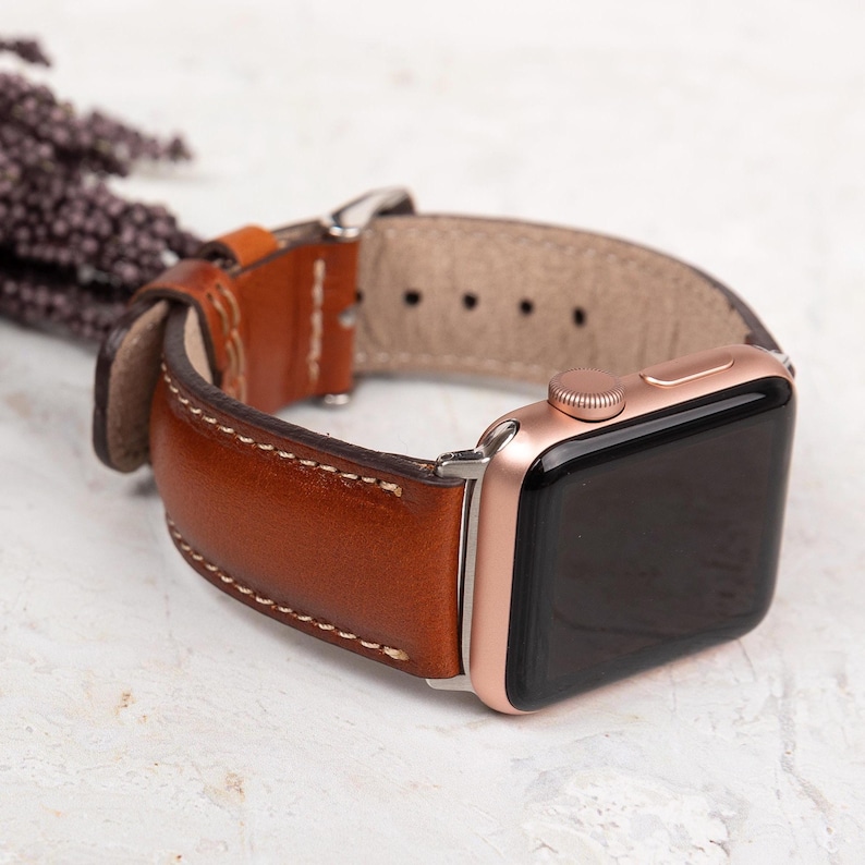 Genuine Leather Apple Watch Band, Handmade iWatch Strap for Apple,Samsung,Fitbit,Fossil, Google Pixel,Custom Engraving,Apple Watch 11 Series image 2