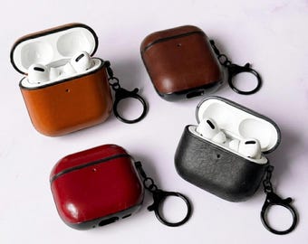 Leather Personalized Apple Airpods Case for AirPods Generation 1, 2, 3, 4, 5, Pro 1, 2, 3, Keychain Attachment Earphones Case
