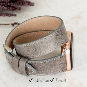 Correa de reloj de cuero genuino de doble vuelta y doble vuelta para Apple Watch, iWatch, Galaxy, FitBit, Pixel, Apple Watch para mujer y Apple Watch para hombre.
