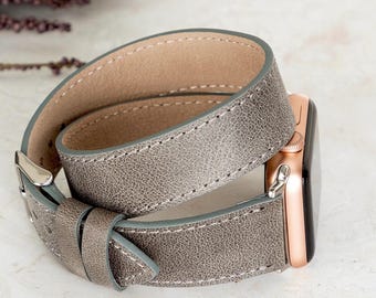 Correa de cuero genuino Dual Tour, de doble vuelta, para Apple Watch, iWatch, Galaxy, Fitbit, Pixel, Apple Watch para mujer, Apple Watch para hombre.