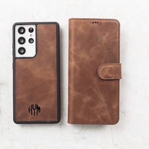 プレミアム本革製Samsungウォレットケース、マグネット式取り外し可能カバー＆カードホルダー、Galaxy S26、S25、S24、S23、S22、S21、S20、Note 20