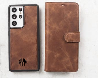 Premium Genuine Leather Samsung Wallet Case, Magnetic Detachable Cover & Card Holder, Galaxy S26, S25, S24, S23, S22, S21, S20, Note 20