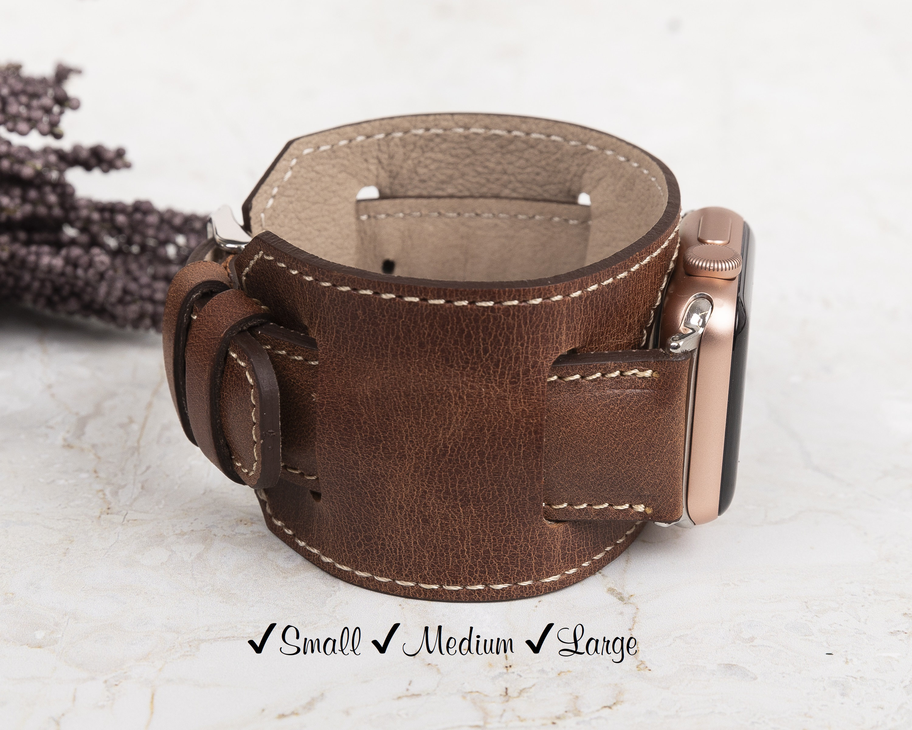 Leather Cuff Band Large Leather Watch Bands All Black Wide XL