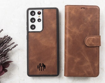 Vintage Brown Leather Samsung Galaxy Case S24 S23, S22, S21, S20, S9, S8, Note 20, 10, 9, 8 Custom Samsung Wallet Case, Galaxy Phone Case