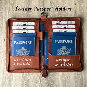 Personalisierter Leder Passhalter mit Riemen, individuell gravierte Reisebrieftasche, Passhülle, schlanke Passhülle, Flitterwochen & Reisegeschenk