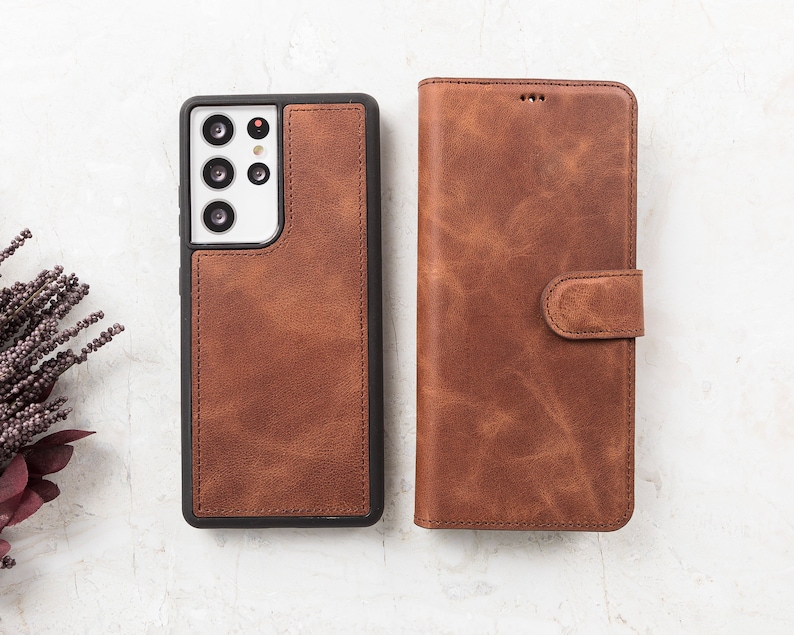 Vintage Brown Leather Samsung Galaxy Case, S22 Ultra, S22, S21, S20, S10, S9, S8, Note 20, 10, 9, 8 Samsung Wallet Case. Galaxy Phone Case 