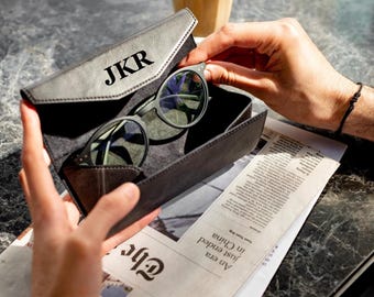 Leren zonnebrilhoes: opvouwbare magnetische brillenkoker, gepersonaliseerd