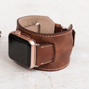 Genuine Brown Leather Cuff Band Strap, Apple Band 38, 40, 41, 42, 44, 45, 49 mm, Wrist Watch, iWatch Galaxy Fitbit Pixel Fossil Watch Band image 2