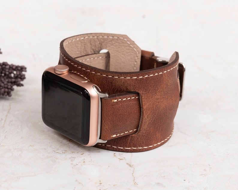 Genuine Brown Leather Cuff Band Strap, Apple Band 38, 40, 41, 42, 44, 45, 49 mm, Wrist Watch, iWatch Galaxy Fitbit Pixel Fossil Watch Band image 2