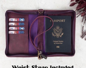 Portapasaportes personalizado, portapasaportes de cuero con correa, funda de pasaporte personalizada, cartera para pasaporte, cartera de viaje, regalos para la luna de miel