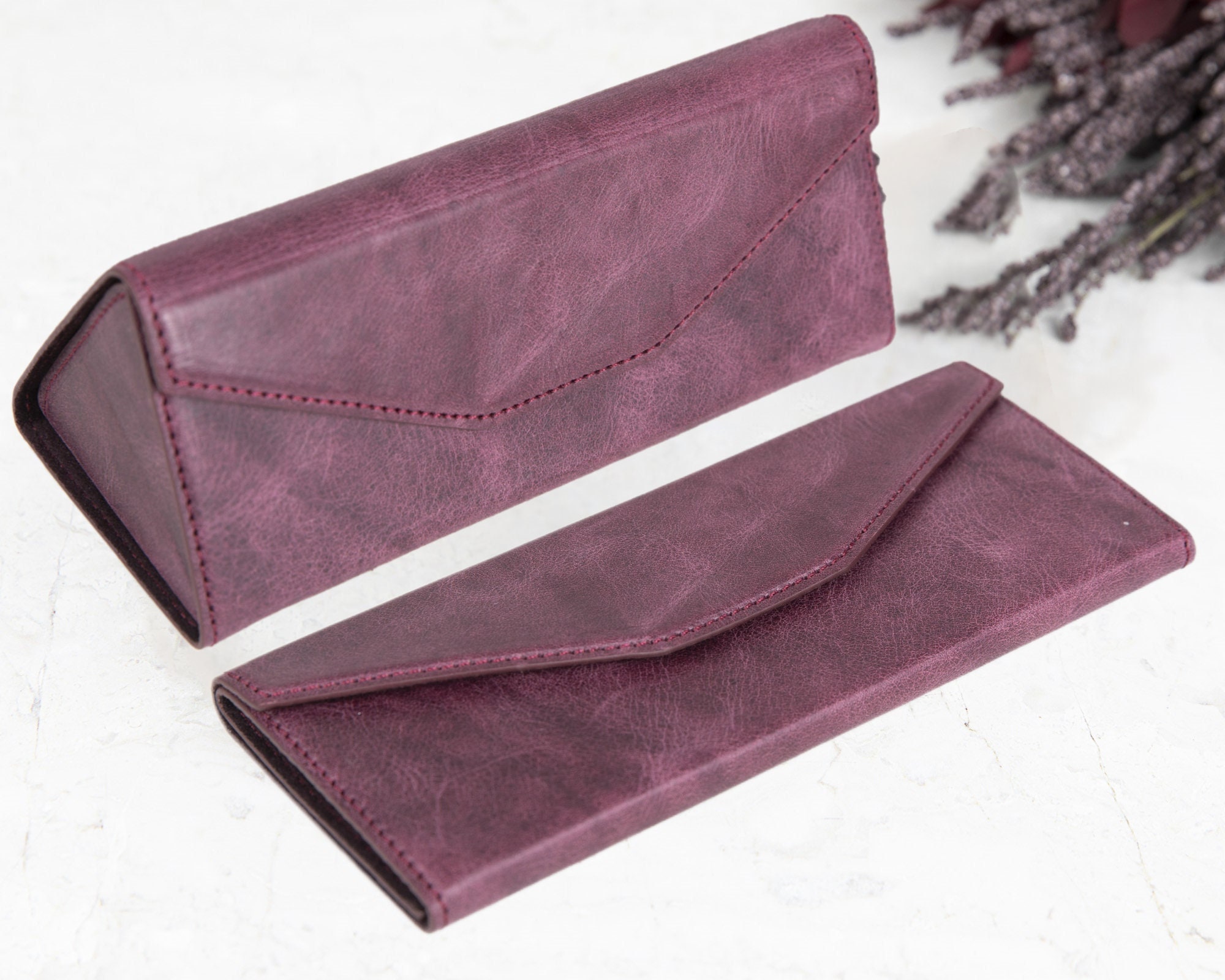 Burgundy and Purple Velvet Eyeglass Cases Burgundy Glasses Case. Flower Embroidered Velvet Eyeglasses  main image 4