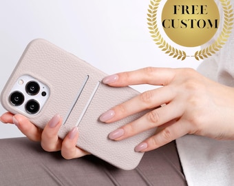 Custom Leather iPhone Snap-On Case with Card Holder, iPhone Credit Card Case, Lightweight Full Cover Case for iPhone 17, 16, 15, 14, series