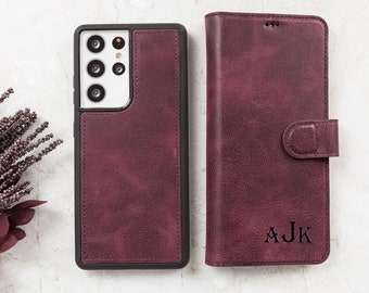 Leather Samsung Wallet Case, Detachable Magnetic Cover & Card Holder for Galaxy S26, S25, S24, S23, S22, S21, S20, Note 20, Note 10
