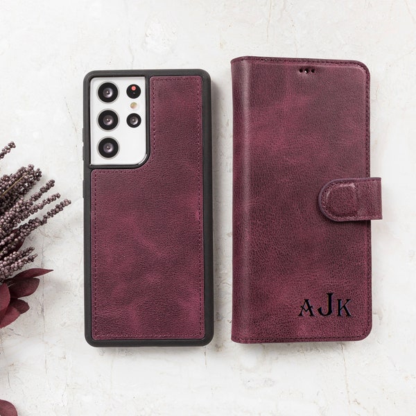 Vintage Purple Leather Samsung Galaxy Case S24, S23, S22, S21, S20, S9, S8, Note 20, 10, 9, 8 Custom Samsung Wallet Case, Galaxy Phone Case