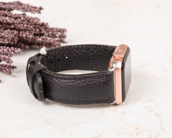 Black Pebbled Leather Apple Watch Band 38 40 41 42 44 45 49