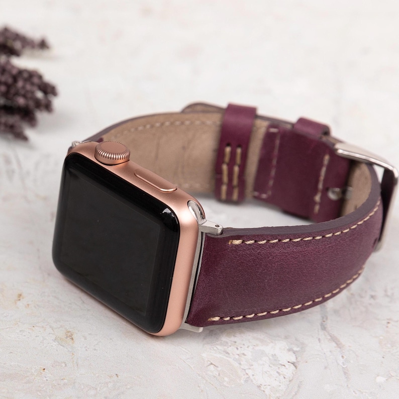 Genuine Leather Apple Watch Band, Handmade iWatch Strap for Apple,Samsung,Fitbit,Fossil, Google Pixel,Custom Engraving,Apple Watch 11 Series image 4