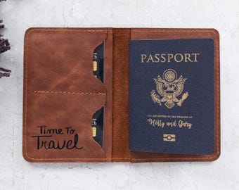 Personalized Handmade Leather Passport Holder – Custom Travel Wallet & Engraved Passport Cover