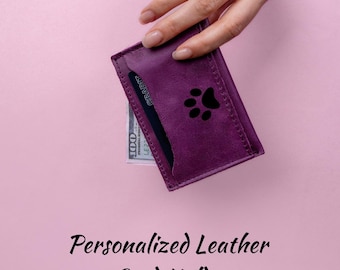 Custom Card Wallet, Leather Card Holder Wallet, Personalized Minimalist Wallet, Credit Card Holder Handmade Mini Wallet Engraved Slim Wallet