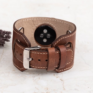 Genuine Brown Leather Cuff Band Strap, Apple Band 38, 40, 41, 42, 44, 45, 49 mm, Wrist Watch, iWatch Galaxy Fitbit Pixel Fossil Watch Band image 3