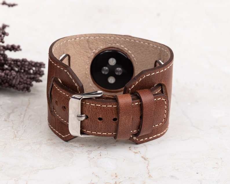 Genuine Brown Leather Cuff Band Strap, Apple Band 38, 40, 41, 42, 44, 45, 49 mm, Wrist Watch, iWatch Galaxy Fitbit Pixel Fossil Watch Band image 3