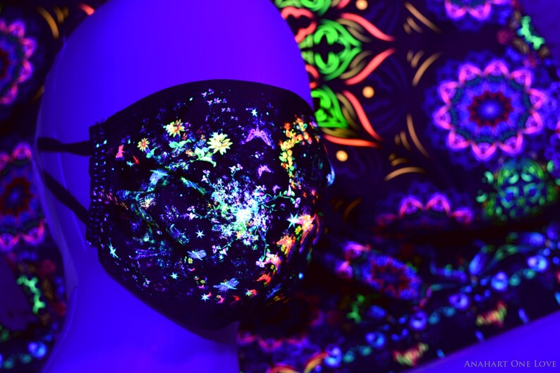 Psychedelic blacklight decor face mask Flower Jam Etsy