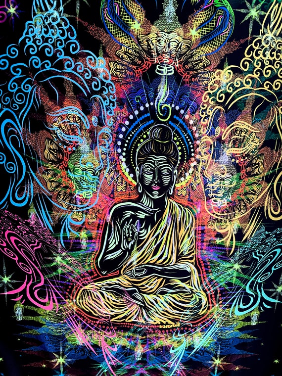 Psychedelic Blacklight Tapestry Buddha Spiritual Etsy