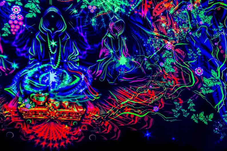 Goa trance art Tea Master glow uv paint Blacklight | Etsy