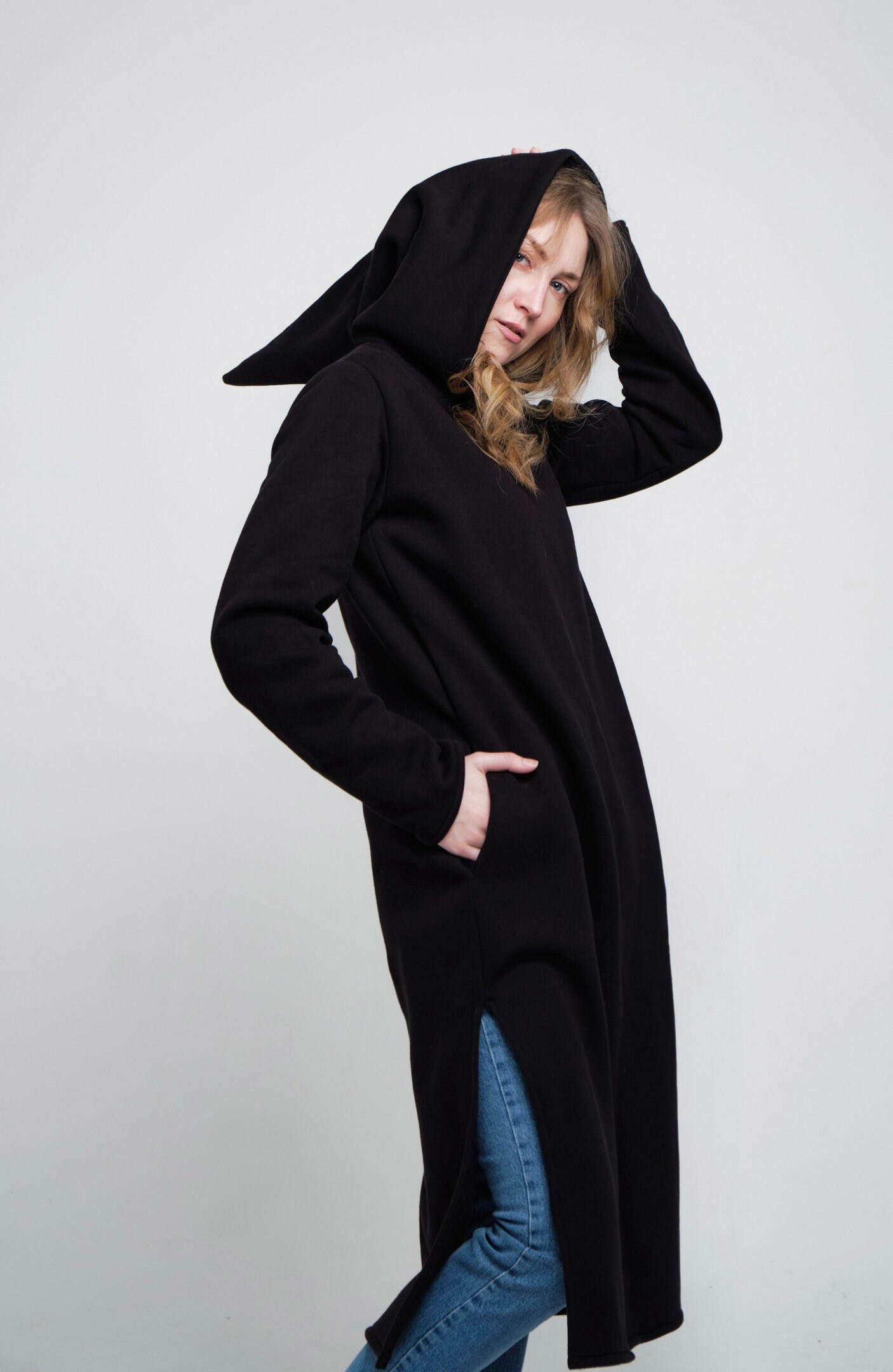 Women dress Black Hoodie Long Sleeve Dress Cotton Dress cotton Etsy