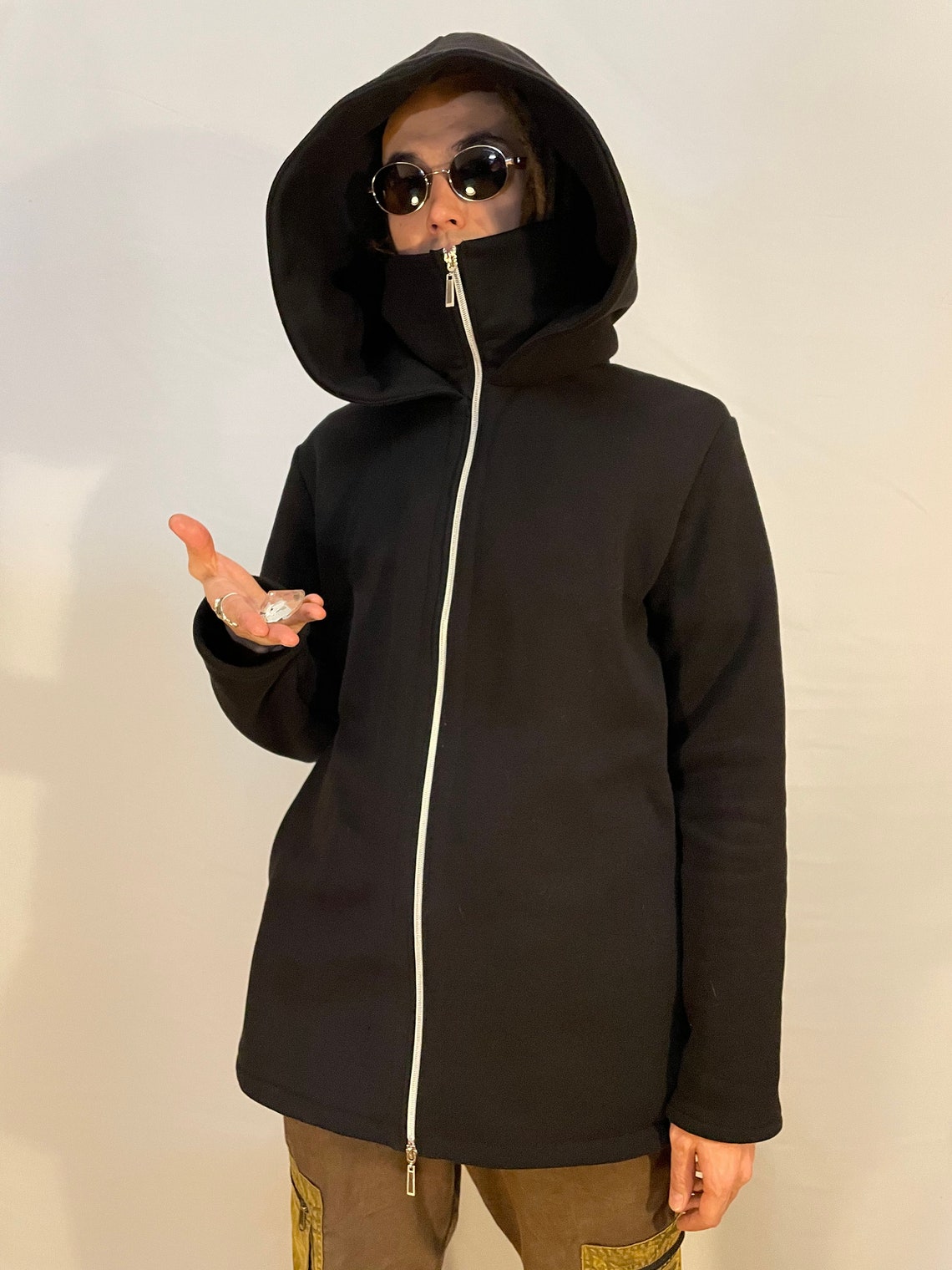 Black hoodie Zipper hoodie Elf big hood Men sweatshirt Etsy