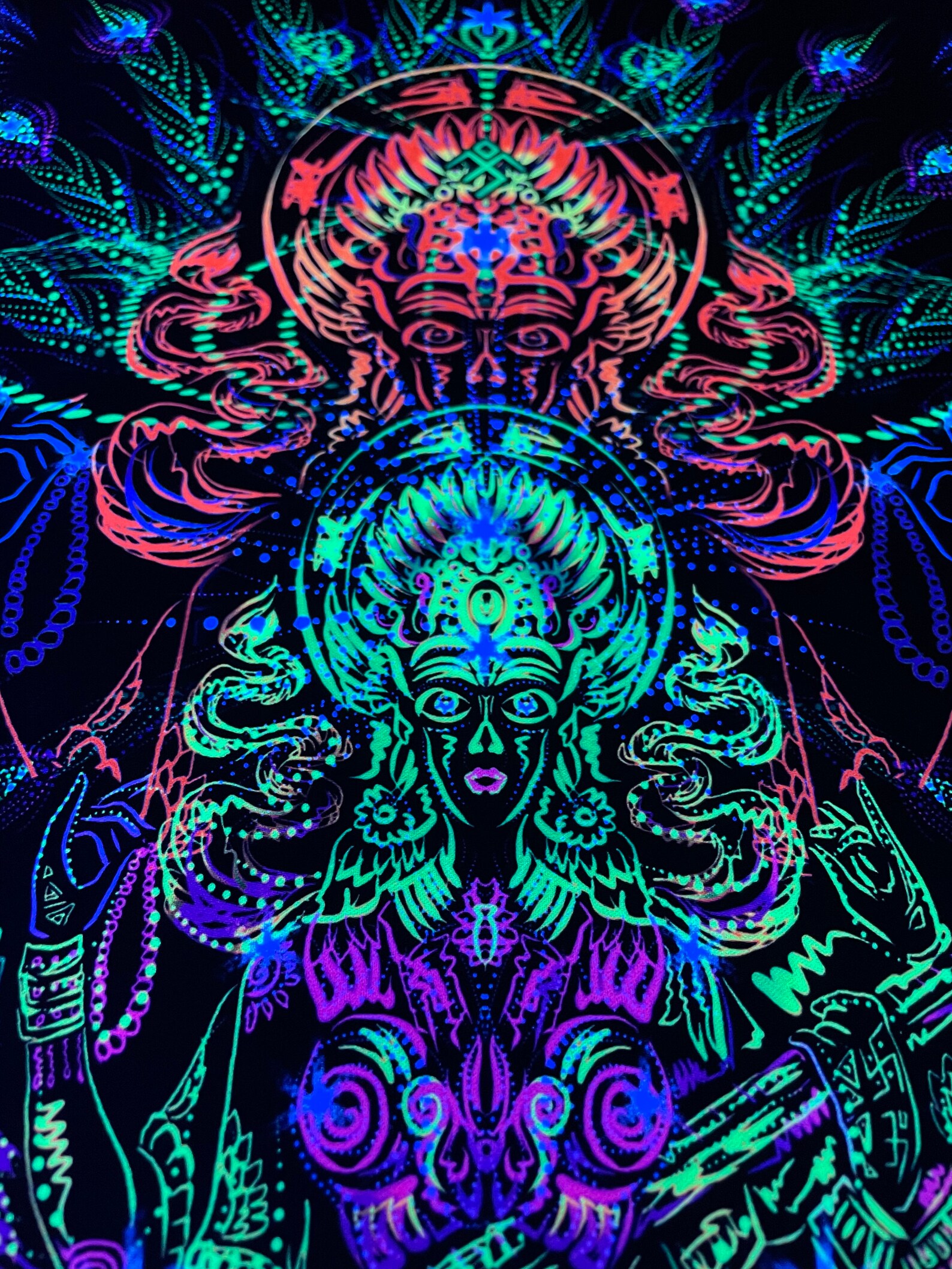 Indian blacklight tapestry Sarasvati goddess of Etsy