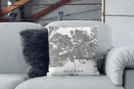 Queens Map Print Queens Ny Map Queens City Map Queens Nyc Map Queens Pillow Queens New York Pillow Throw Pillow Patriotic Decor Living Room