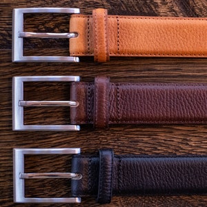 1.25&quot; Mens Leather Dress Belt, Buffalo Leather, Casual Belt, Pebble Grain - 3 Colors - Made in USA