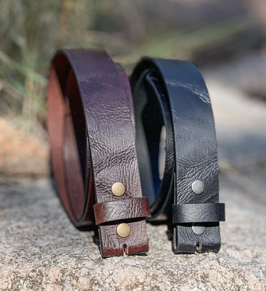 Genuine Full Grain Buffalo Leather Belt Strap – 1.5" Wide Vintage Style With Snap Buckle System