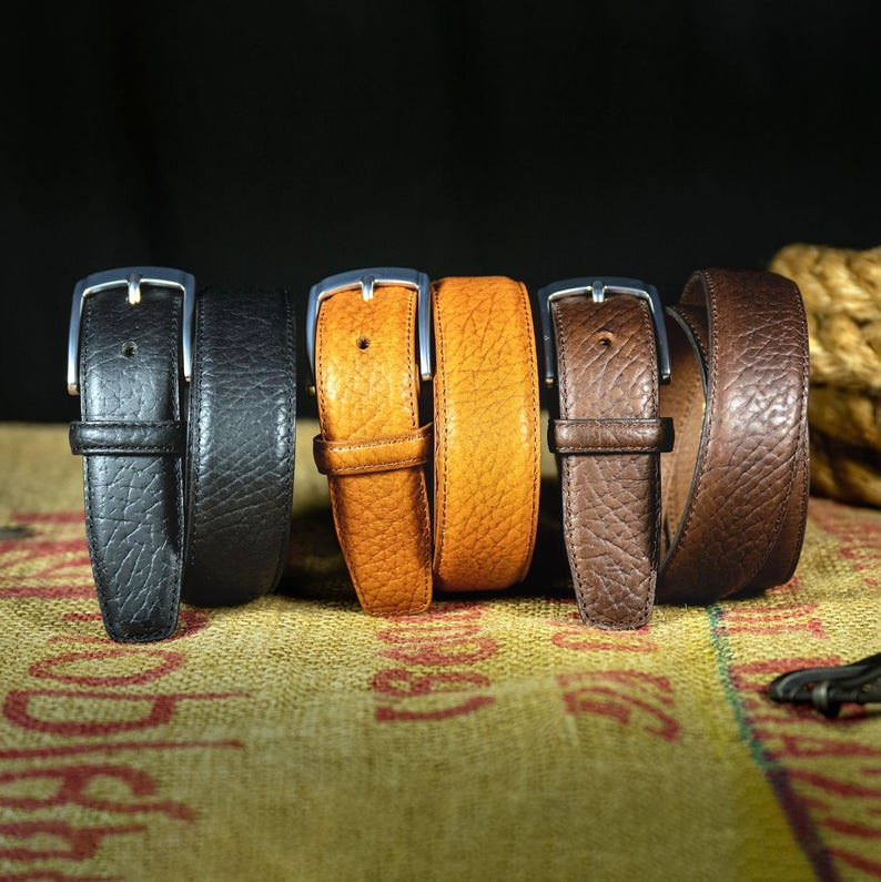 Men’s Buffalo Leather Dress Belt 1.25" Wide, Casual & Jeans, USA Made imagem 3