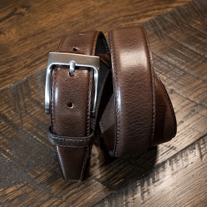 Brown Buffalo Leather Dress Belt: USA Made, Silver Buckle