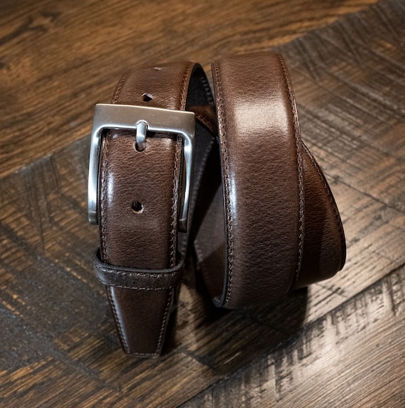 1.25" Brown Buffalo Leather Dress Belt: USA Made, Silver Buckle