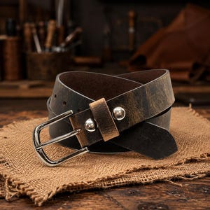 Full Grain Buffalo Leather Belt, 1.5 Inch Wide, Crazy Horse Finish, USA Made