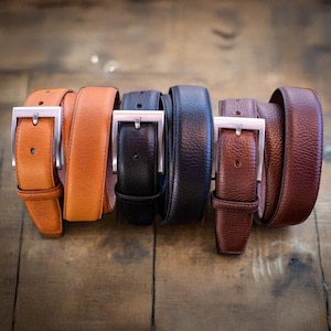 Men's Dress Belt, 1.25 Inch Wide, Pebble Grain Buffalo Leather, USA Handmade