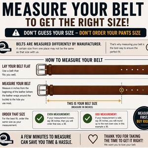 An illustration explaining how to order the correct belt size by measuring a belt you already own.