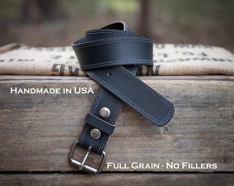 Full Grain Buffalo Leather Belt Mens Gray, 1.5 Inch Wide, Heavy-Duty, USA Made