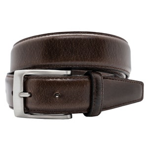 1.25" Brown Buffalo Leather Dress Belt: USA Made, Silver Buckle bild 3