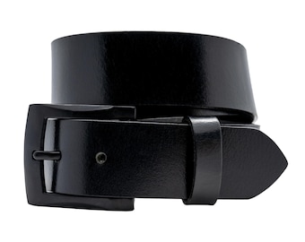 Full Grain Buffalo Leather Belt, 1.5" Wide, Black with Removable Buckle, USA Handmade