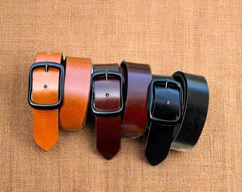 Men's Leather Belt 1.5" Wide, Full Grain Buffalo, Removable Buckle - Handmade USA