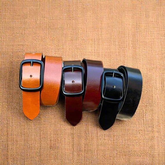Men's Leather Belt 1.5" Wide, Full Grain Buffalo, Removable Buckle - Handmade USA