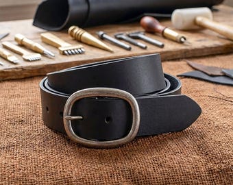 Handmade Buffalo Leather Belt 1.5”, Full Grain, Removable Buckle, USA Made