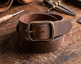 Full Grain Buffalo Leather Belt, Men’s Crazy Horse 1.5" Wide - USA Handmade