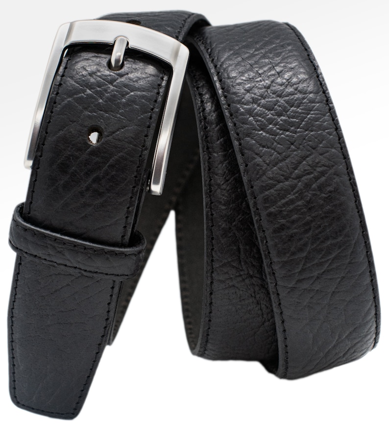 Men’s Buffalo Leather Dress Belt 1.25" Wide, Casual & Jeans, USA Made Black